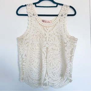 Sleeveless Lace Tank Top Embroidery Hollow-out Floral Crochet Shirt L